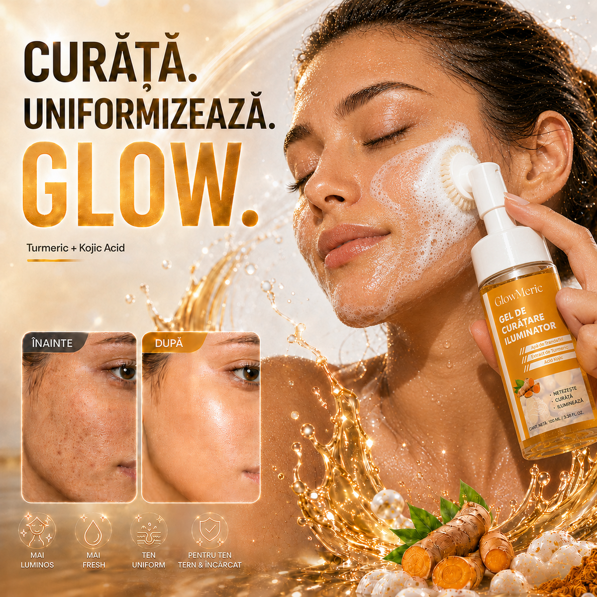 GlowMeric - Gel facial iluminator cu perie integrată