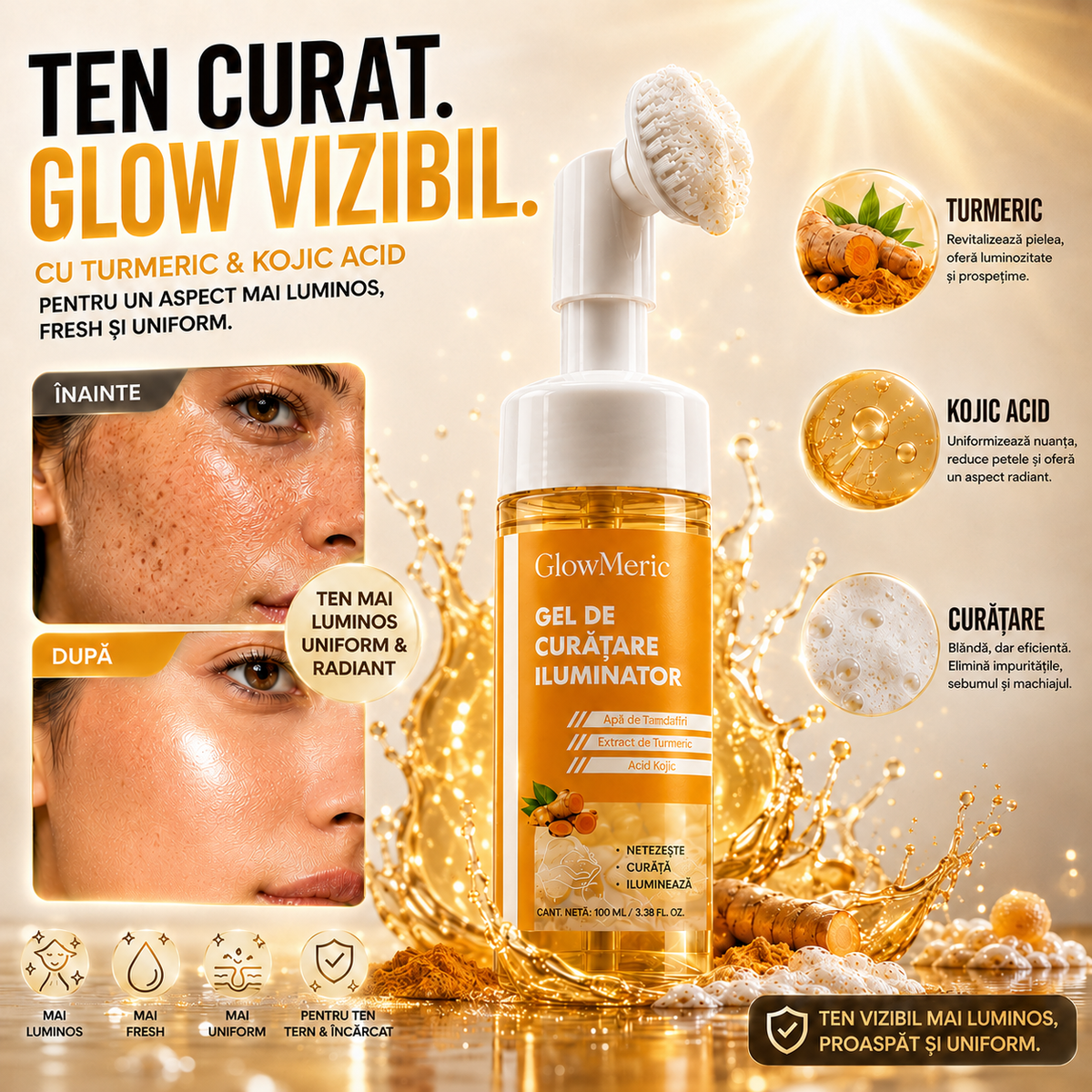 GlowMeric - Gel facial iluminator cu perie integrată