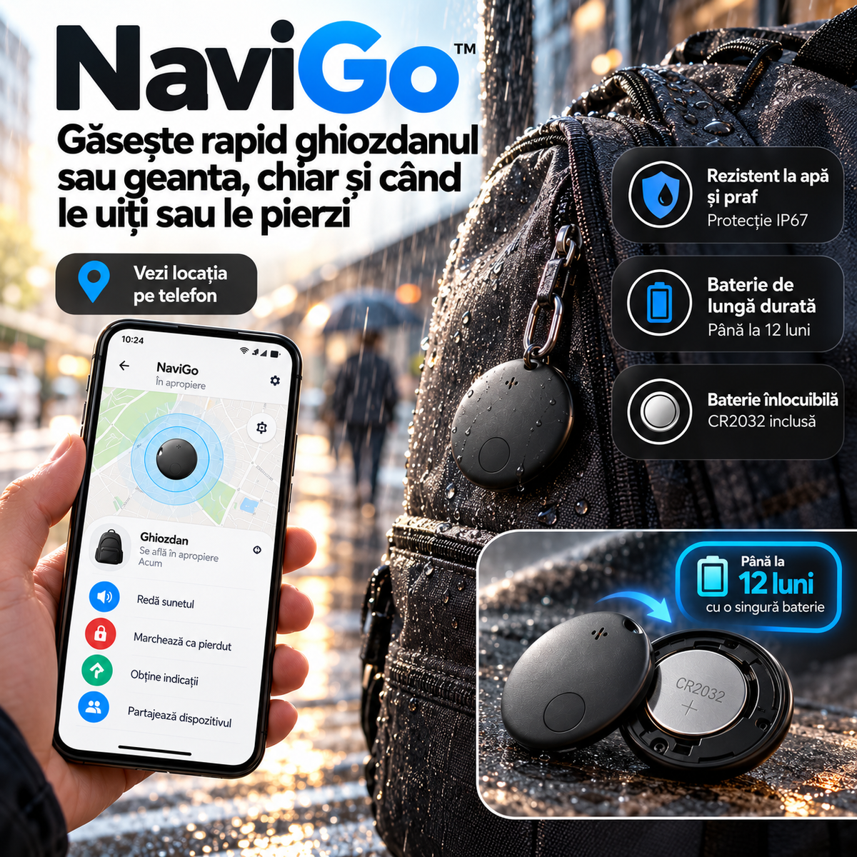 NaviGo™ – Localizare + alertă sonoră pentru obiectele importante